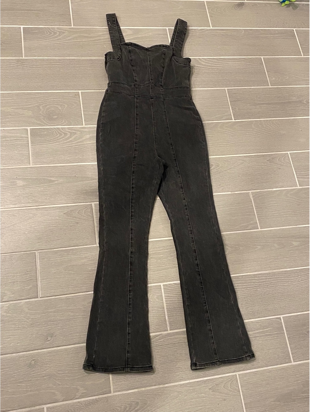 Charlotte Russe Black Denim Flared Jumpsuit, Size Small